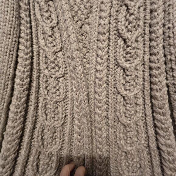 Handmade Cable Knit Cardigan Sweater Womens L XL Taupe Bespoke Preppy Fisherman - Picture 4 of 10